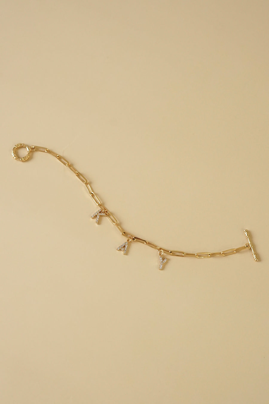 Gold Vermeil Pave Letter Cable Chain Bracelet